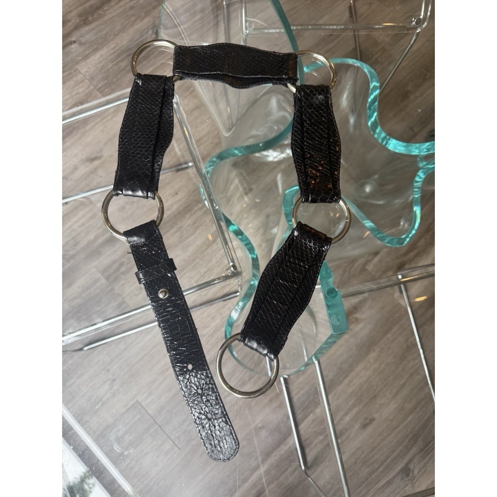 Vintage Streets Ahead Black Snakeskin Leather Silver O Ring Belt‎